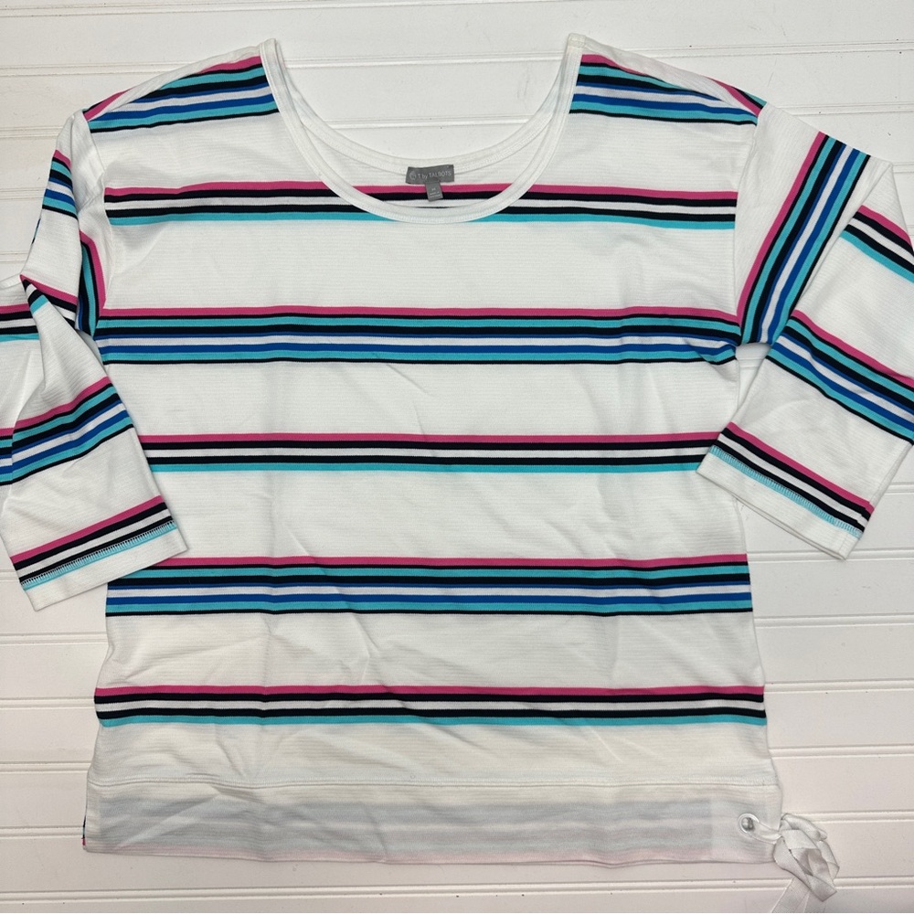 Talbots Striped Women's Top - White with Pink and Blue Accents M